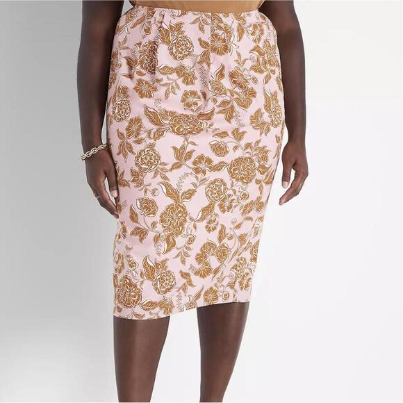 Lane Bryant Dresses & Skirts - NWT Lane Bryant Pink and Brown Floral Midi Skirt Size: 14